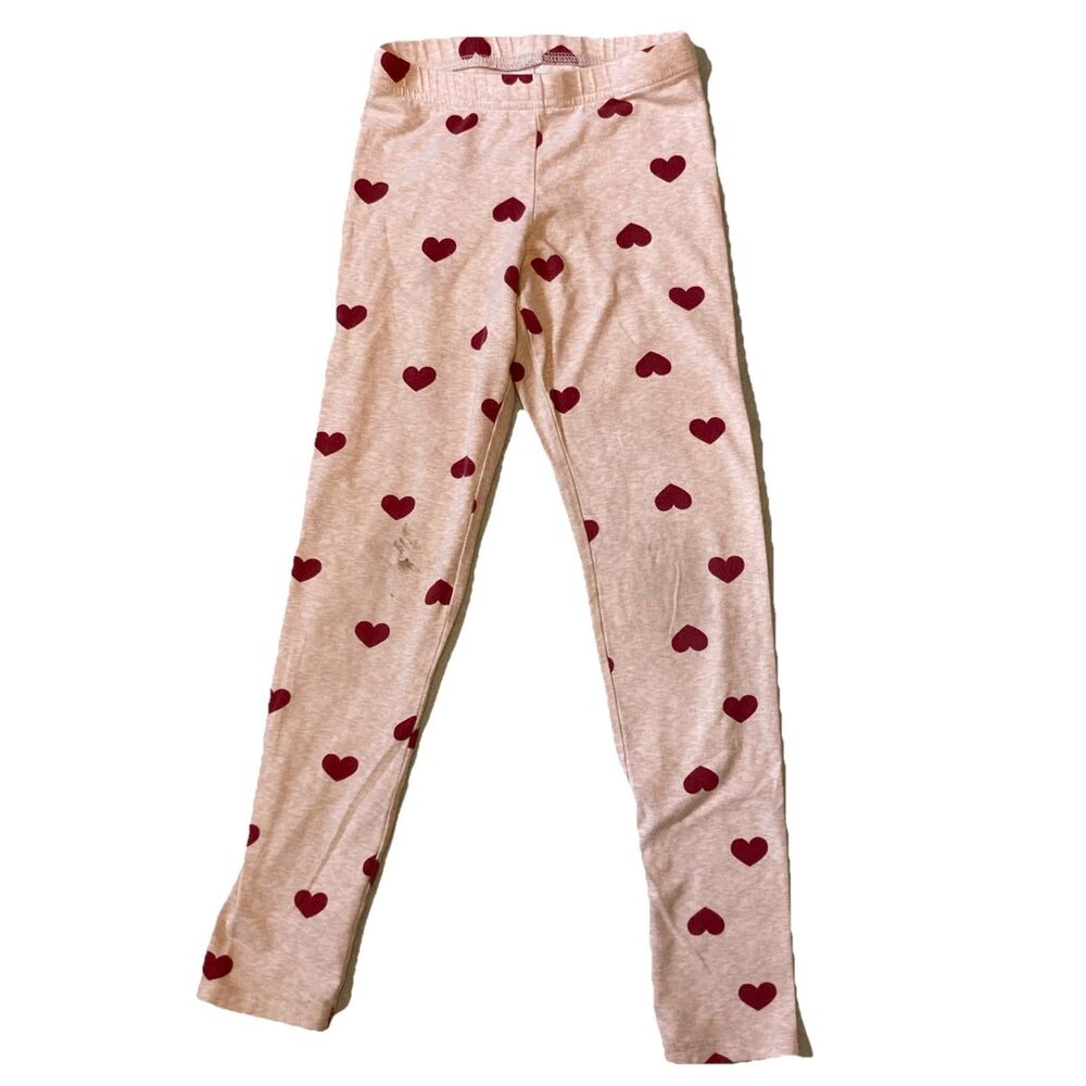 Girls Size 8 Old Navy Oatmeal With Red Hearts Leggings GUC